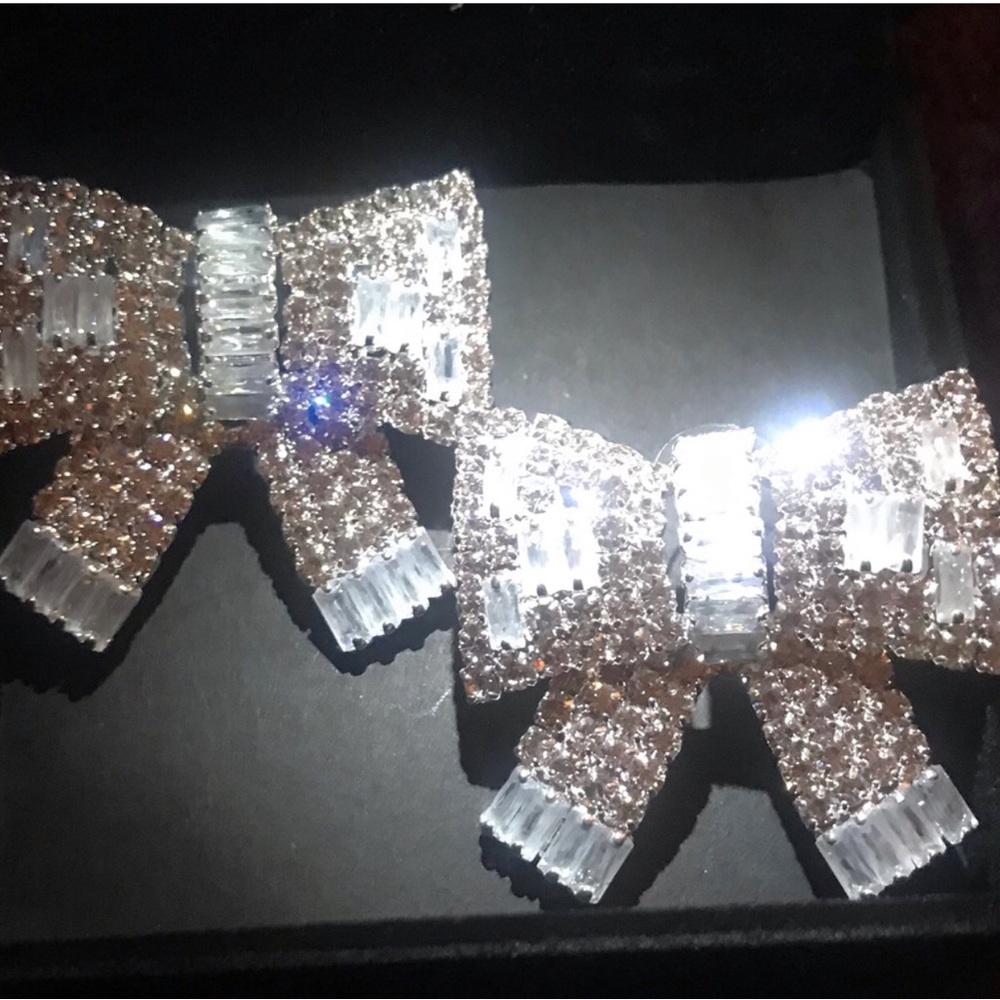 Elegant Silver Crystal Bow Earrings